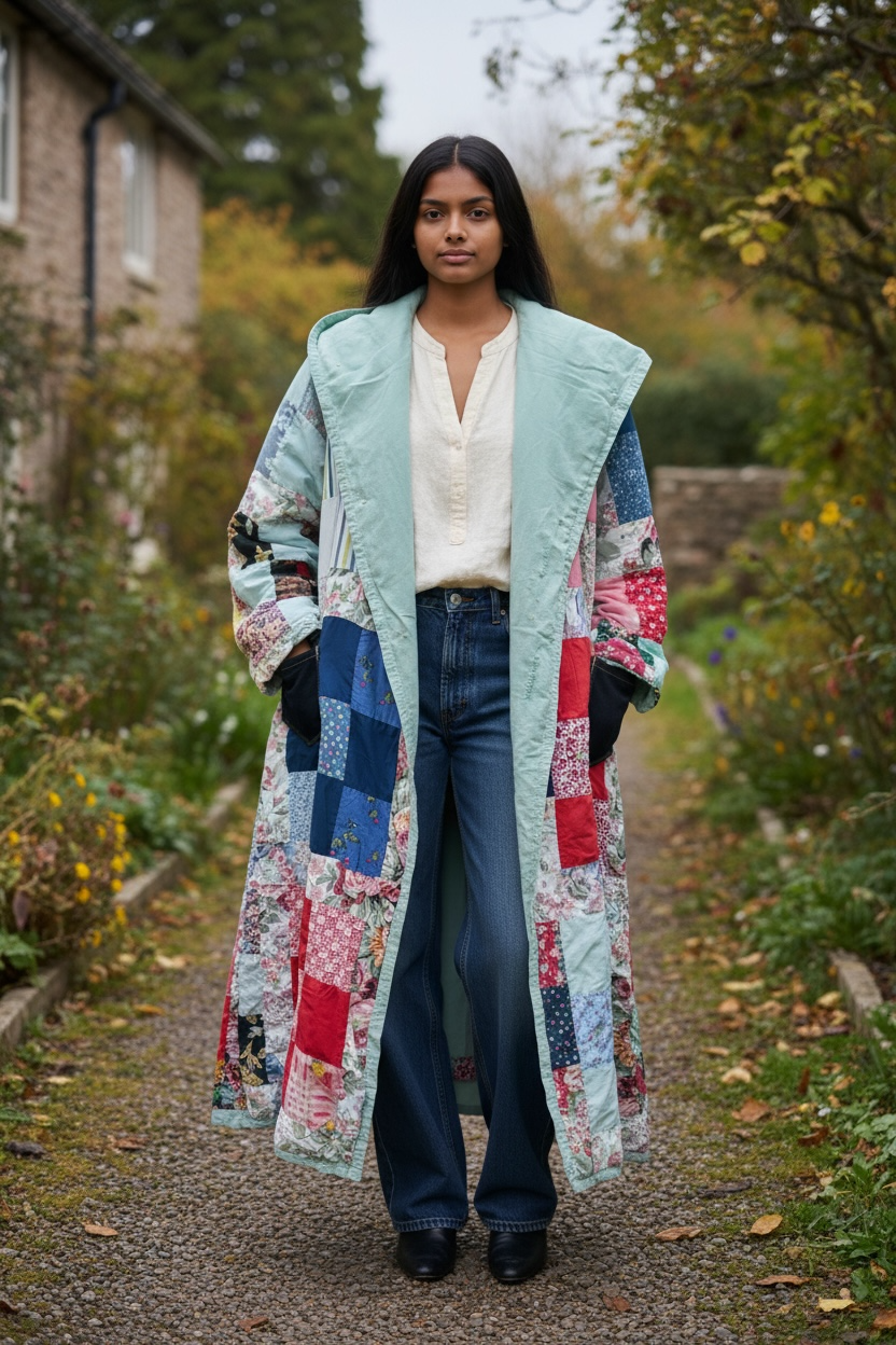 Vintage Upcycled Quilt Coat Handmade Slow Fashion Cottagecore Jacket One of a Kind Boho Duster