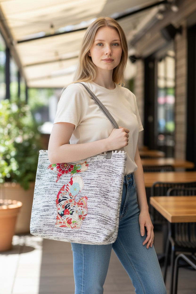 Tote Handmade Bag Michigan Rag Rug Bag Carry All Tote Bag