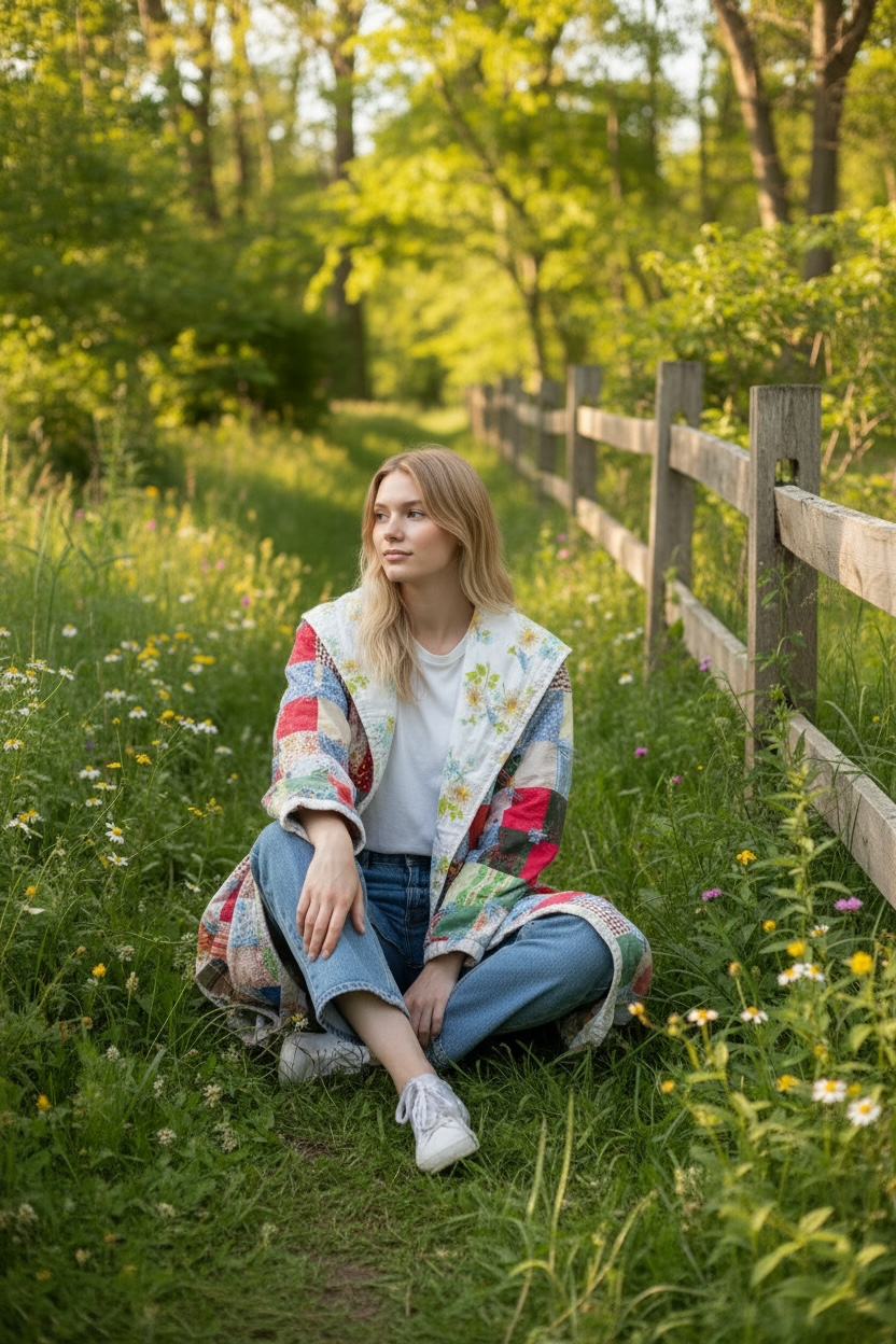 Boho Patchwork Quilt Duster Recycled Quilt Coat Oversized Hippie Jacket Sustainable Slow Fashion Clothing