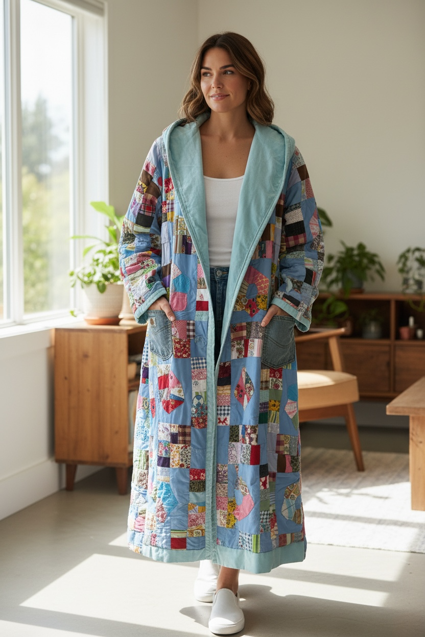 Upcycled Quilt Coat Bohemian Duster Jacket Handmade Recycled Vintage Quilt Wearable Art Cottage Core Fashion