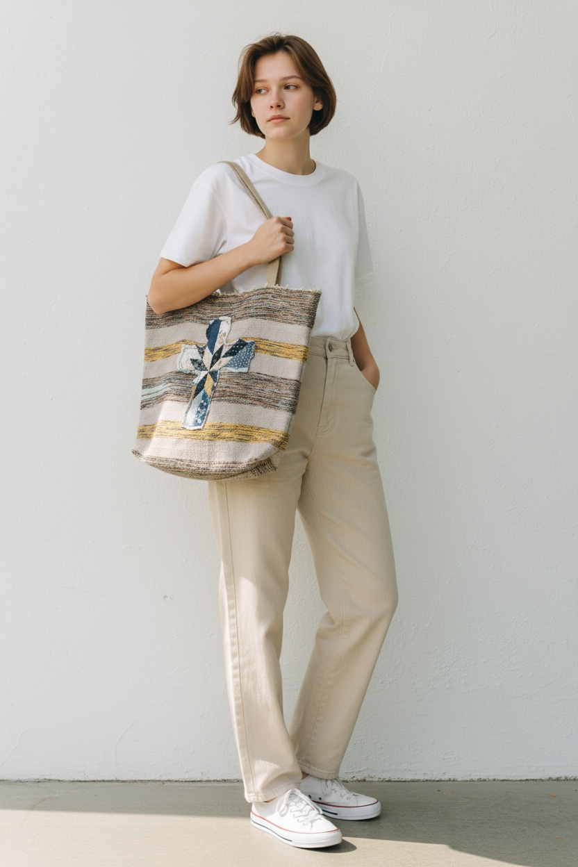 Tote Bag Hand Made Rag Rug Carry All Bag